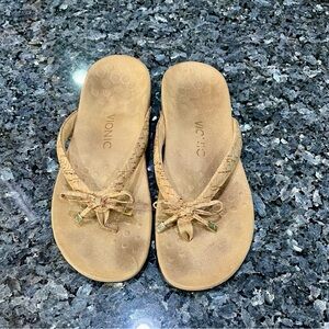 Vionic Bella Tan Cork Thong Sandals w/ Gold Hardware Size 10.5